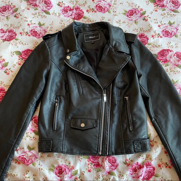 Vintage Jackets & Blazers - Black Faux Leather Motor Zip Up Motorcycle Jacket